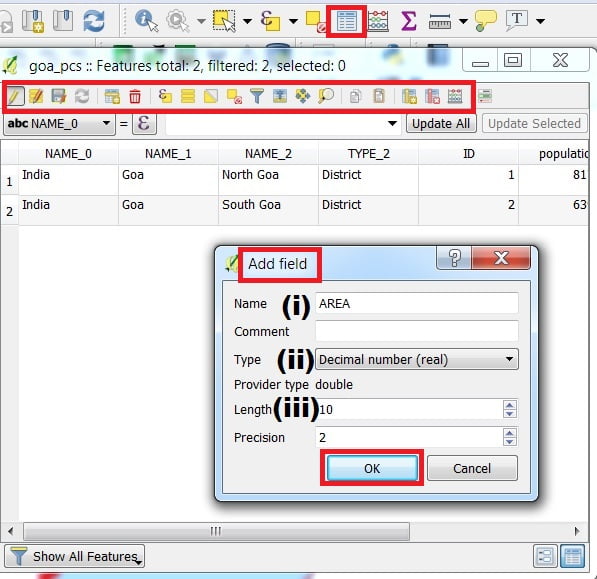 attributes toolbar in qgis