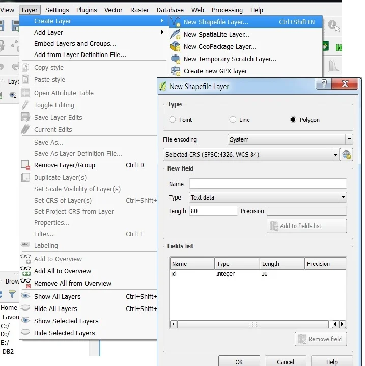 new shapefile layer in QGIS