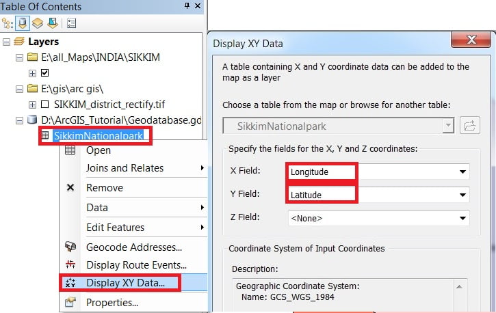 display x and y data in arcgis