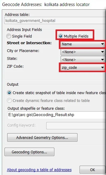 geocode addresses setting