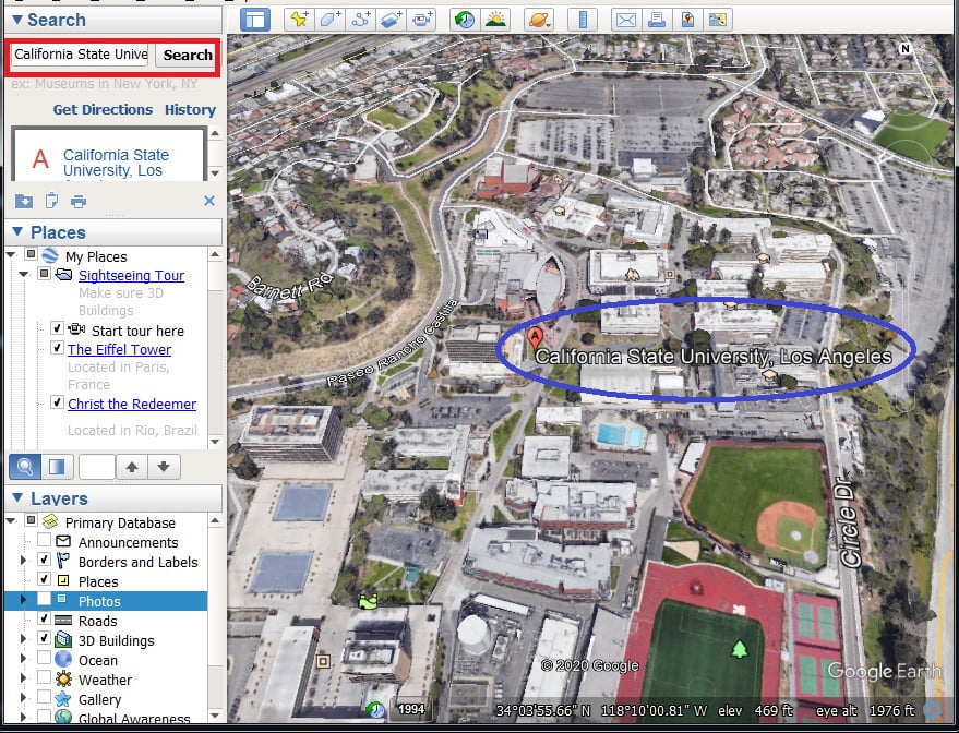 search place in google earth pro