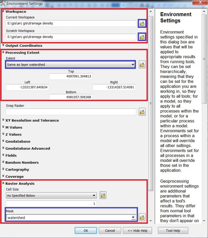 drainage density in arcgis Environment setting