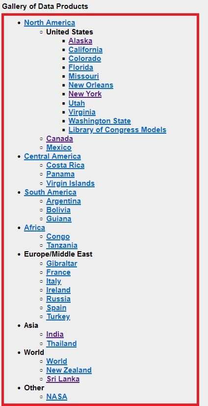 list of JPL Data Products - digital elevation model download