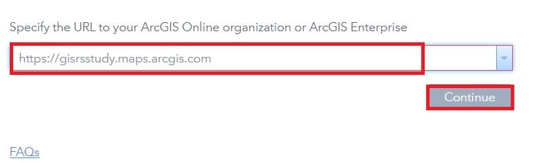 ArcGIS organization account URL enter