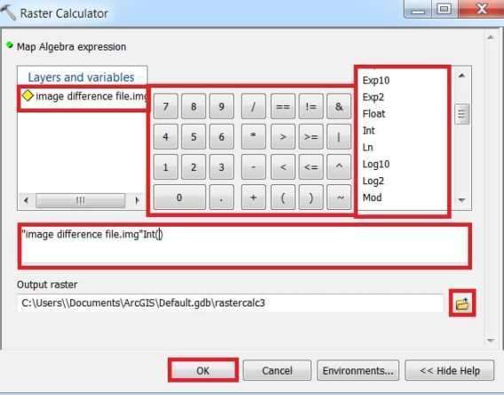 Raster Calculator window in arcmap