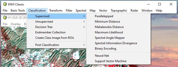 Supervised classification methods in ENVI