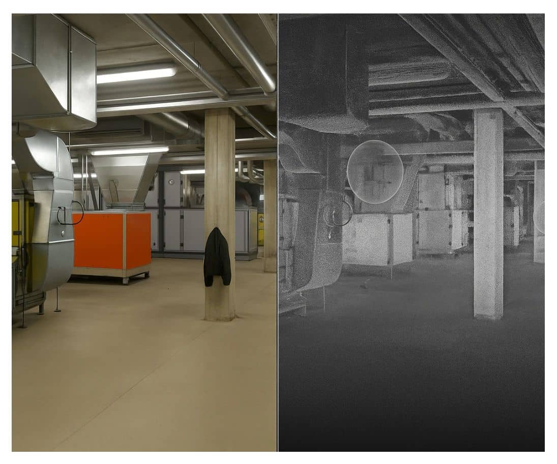 An industrial mechanical room and its point cloud aerial photogrammetry