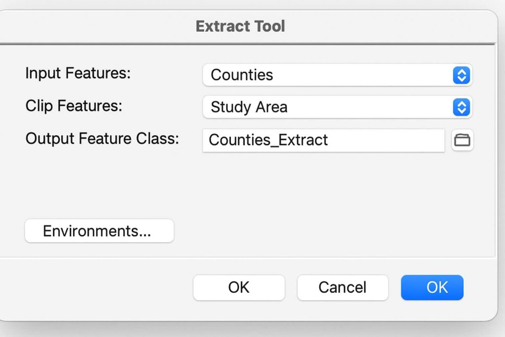 ArcGIS Extract Tool clip prrform