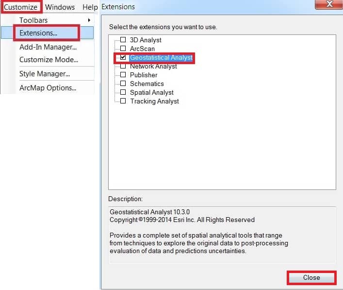 Enable Geostatistical Analyst extension