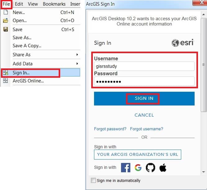 Sign in to ArcGIS Desktop Insights