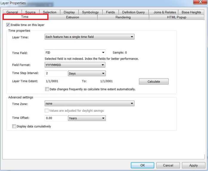 Time tab arcmap