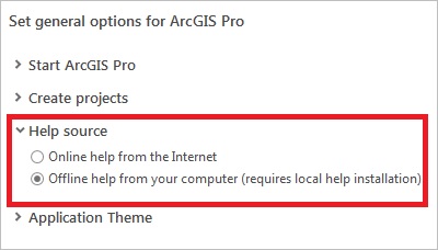 general options for ArcGIS Pro help