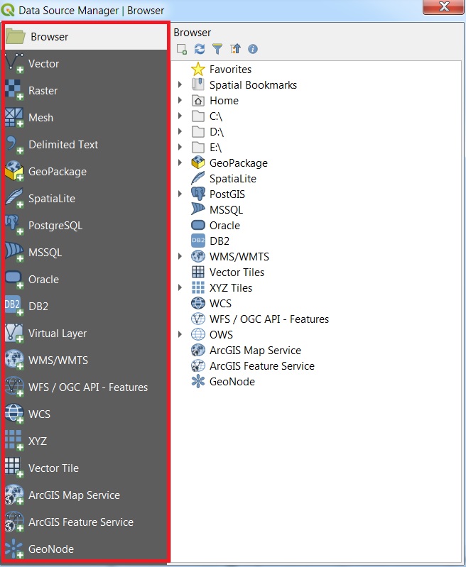 QGIS Data Source Manager