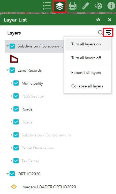 Livingston Country Parcel Viewer Layer list