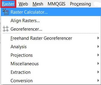 Open Raster Calculator qgis