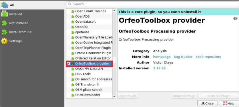 Orfeo ToolBox Provider plugin
