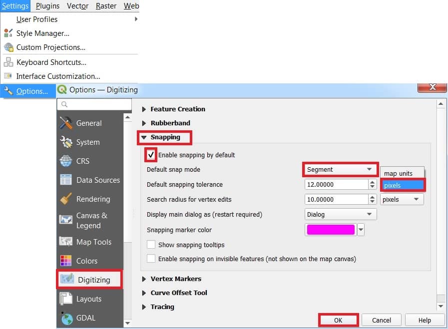 Set Snapping Tool in qgis