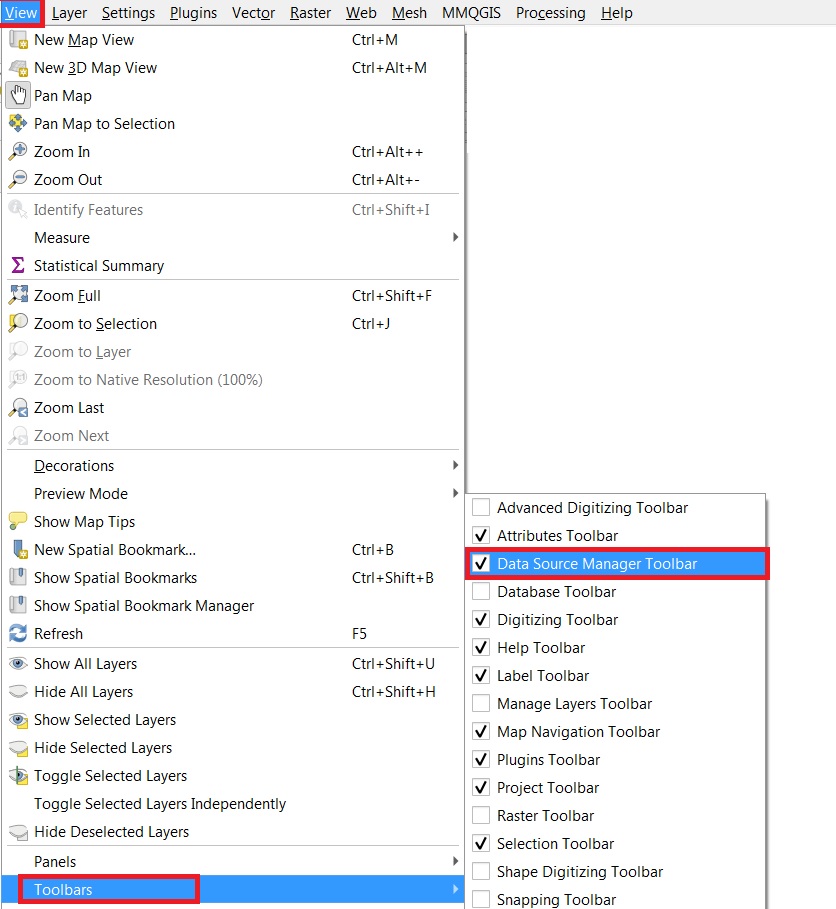 Data Source Manager open