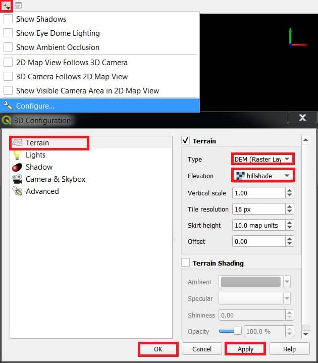 3d configuration qgis