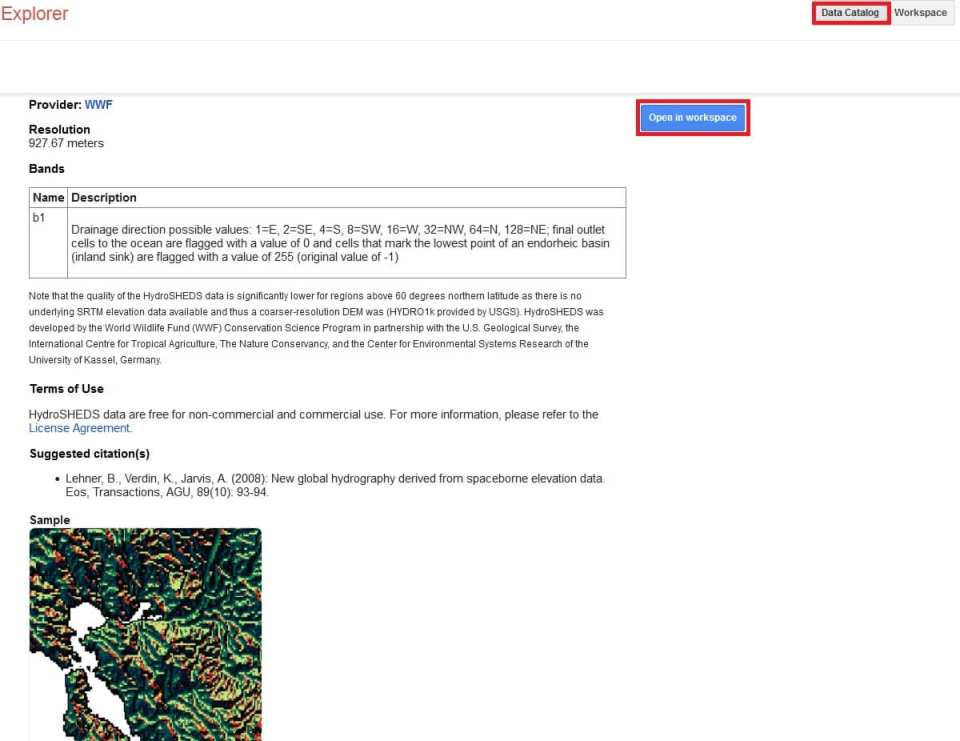 Earth Engine data add in workspace