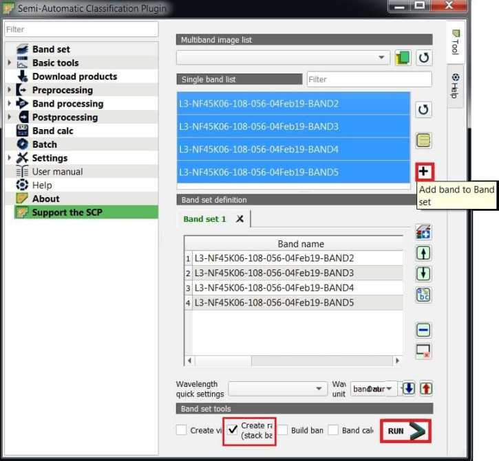 Add band to band set in qgis