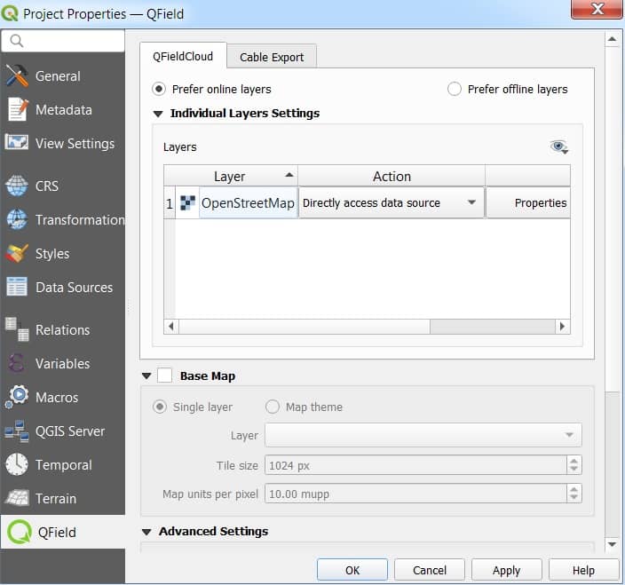 Configure qfield cloud Current Project