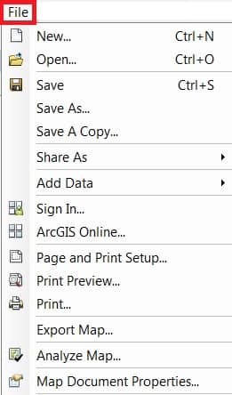 arcmap file menu