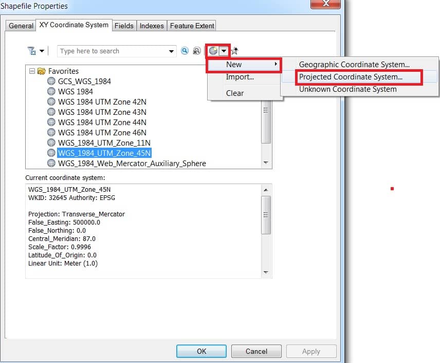 change new map projected coordinate system