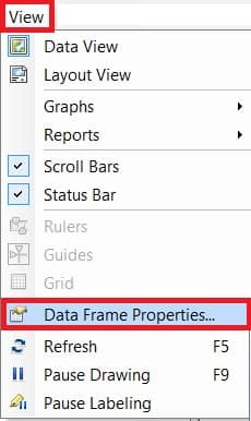 open data frame properties in arcmap