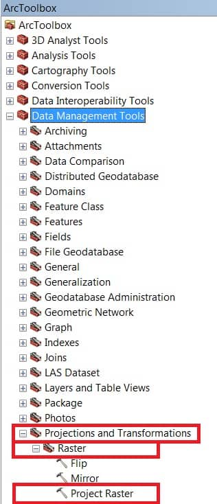  data management tools and project raster in arcgis